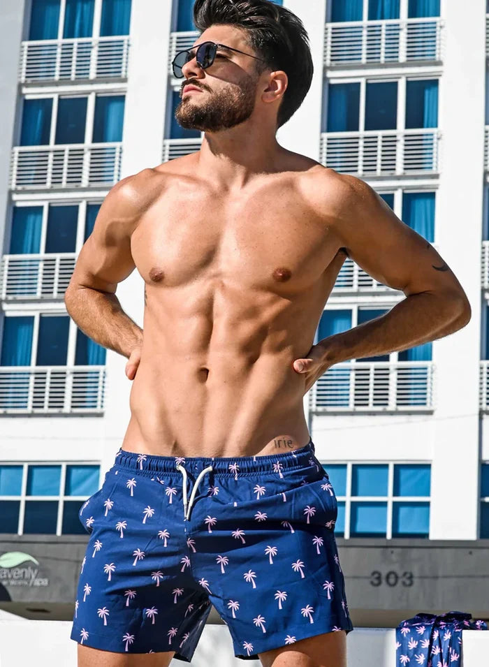 Classic Swim Shorts with Compression Liner - Pink Palm 2.0