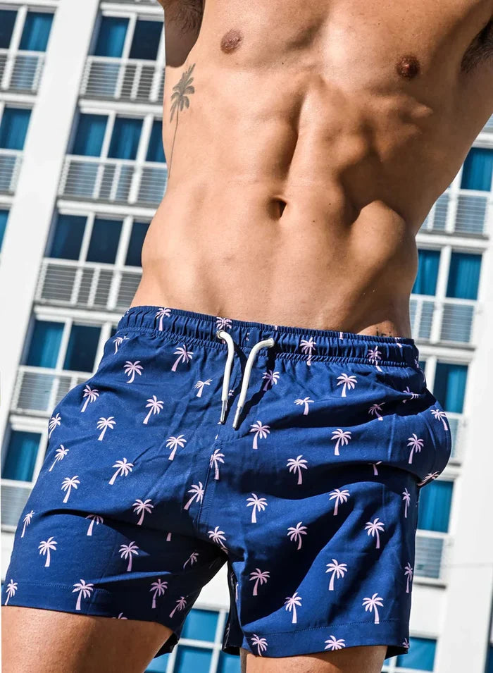 Classic Swim Shorts with Compression Liner - Pink Palm 2.0