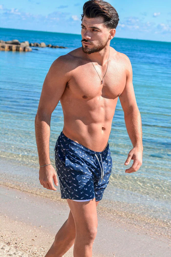 Classic Swim Shorts with Compression Liner - Sharks