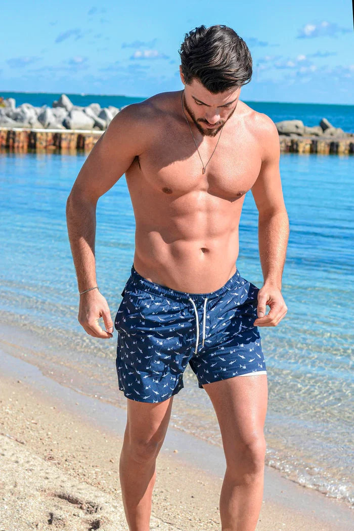 Classic Swim Shorts with Compression Liner - Sharks