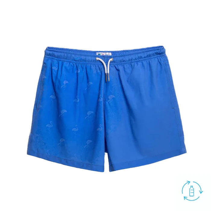 Classic Switch Swim Shorts - Water-Activated Pattern - Blue to Flamingos