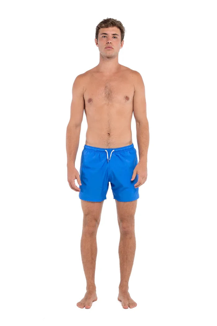Classic Switch Swim Shorts - Water-Activated Pattern - Blue to Flamingos