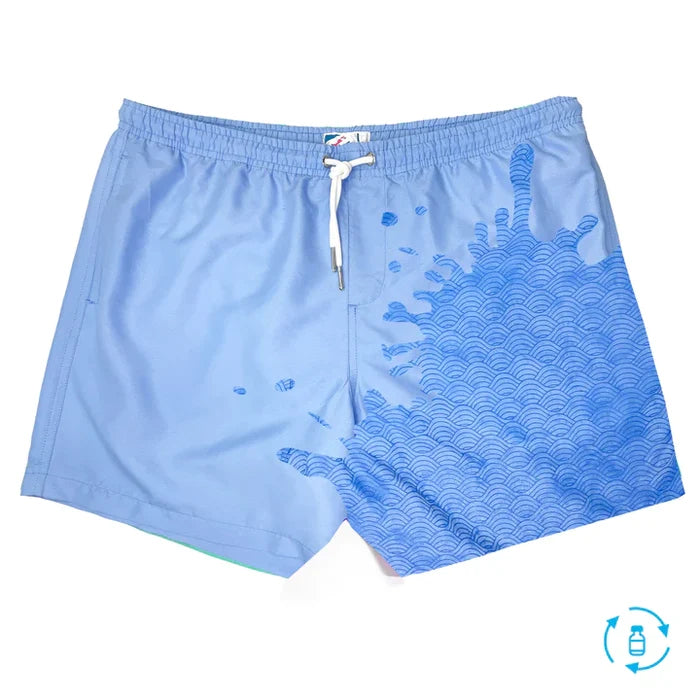 Classic Switch Swim Shorts - Water-Activated Pattern - Blue to Waves
