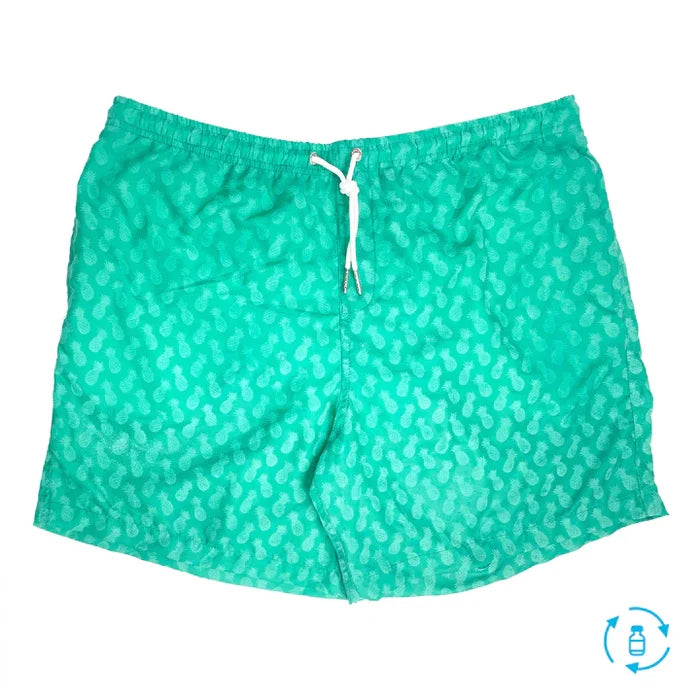 Classic Switch Swim Shorts - Water-Activated Pattern - Green to Pineapples