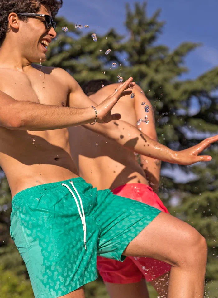 Classic Switch Swim Shorts - Water-Activated Pattern - Green to Pineapples