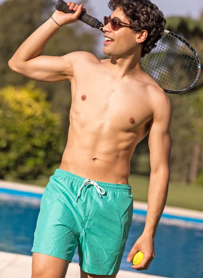 Classic Switch Swim Shorts - Water-Activated Pattern - Green to Pineapples