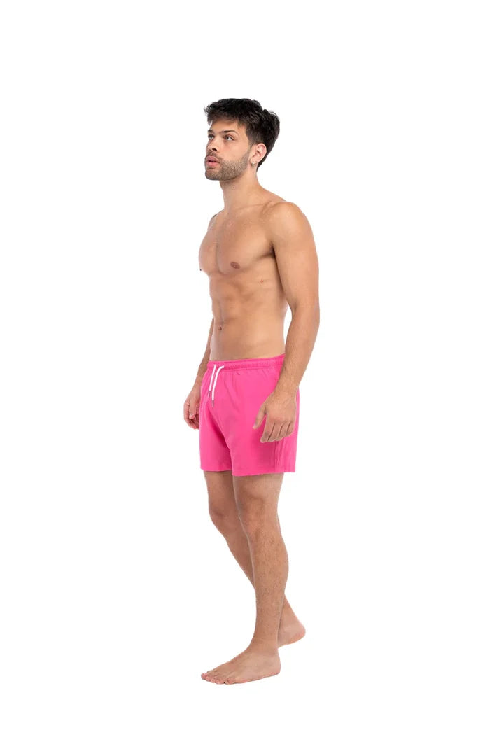 Classic Switch Swim Shorts - Water-Activated Pattern - Pink to Palm Trees