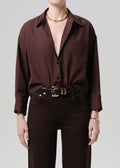 Citizens of Humanity Petit Ami Shirt in Brun, shown on model, full front view