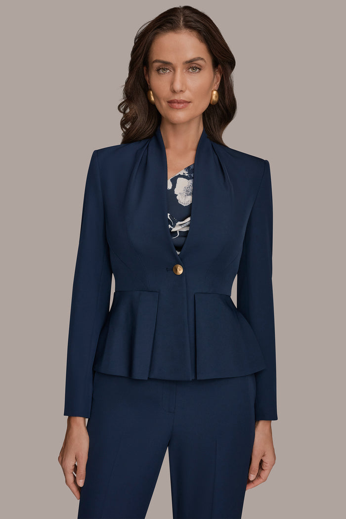 COLLARLESS PLEATED PEPLUM BLAZER