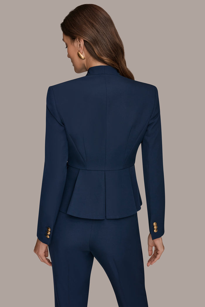 COLLARLESS PLEATED PEPLUM BLAZER