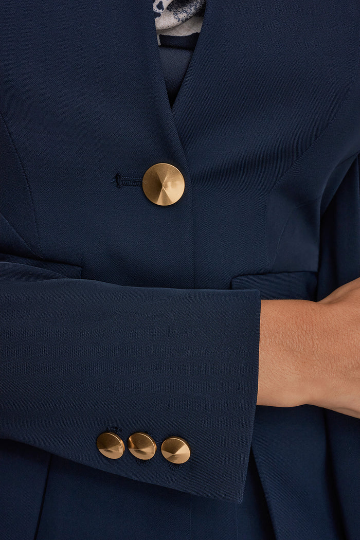 COLLARLESS PLEATED PEPLUM BLAZER