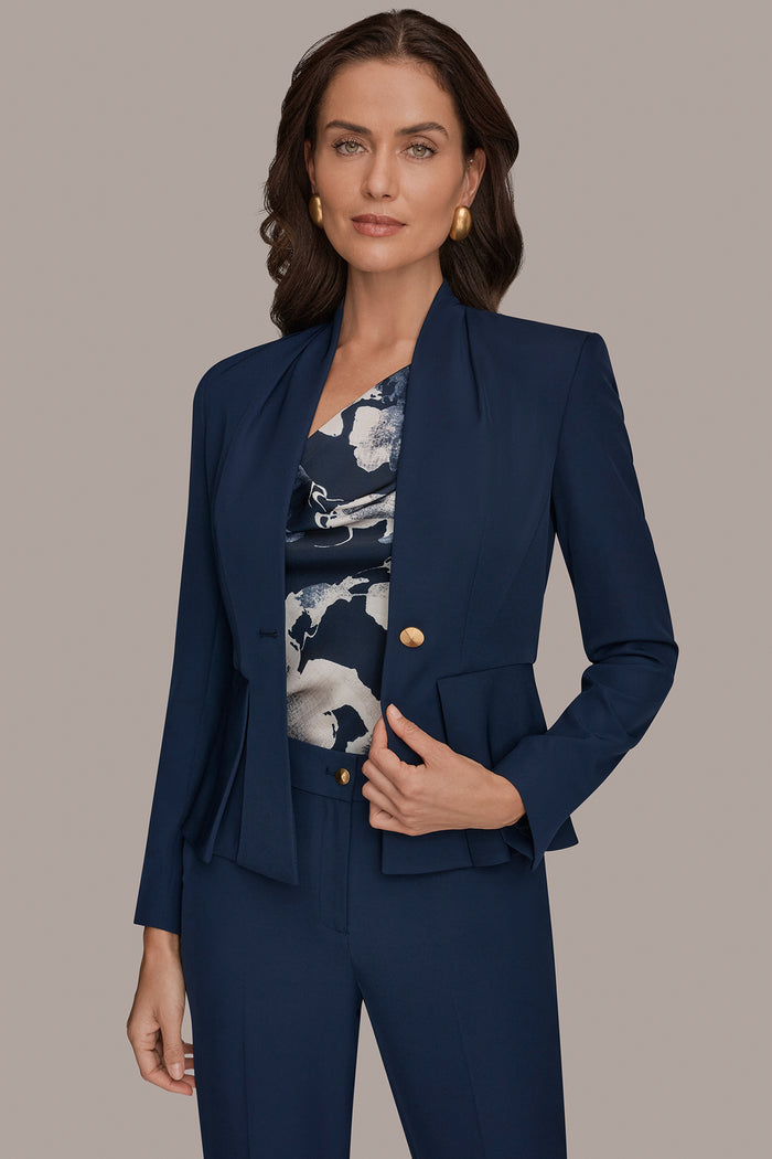 COLLARLESS PLEATED PEPLUM BLAZER