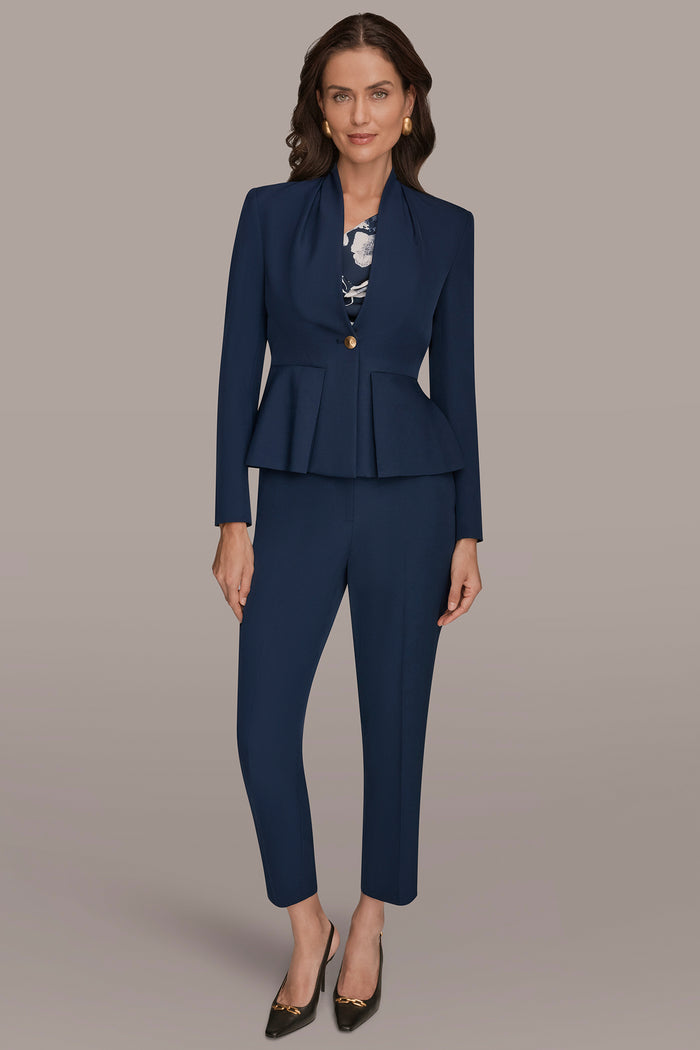 COLLARLESS PLEATED PEPLUM BLAZER