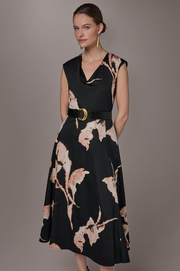COTTON-SATEEN FLORAL MIDI DRESS