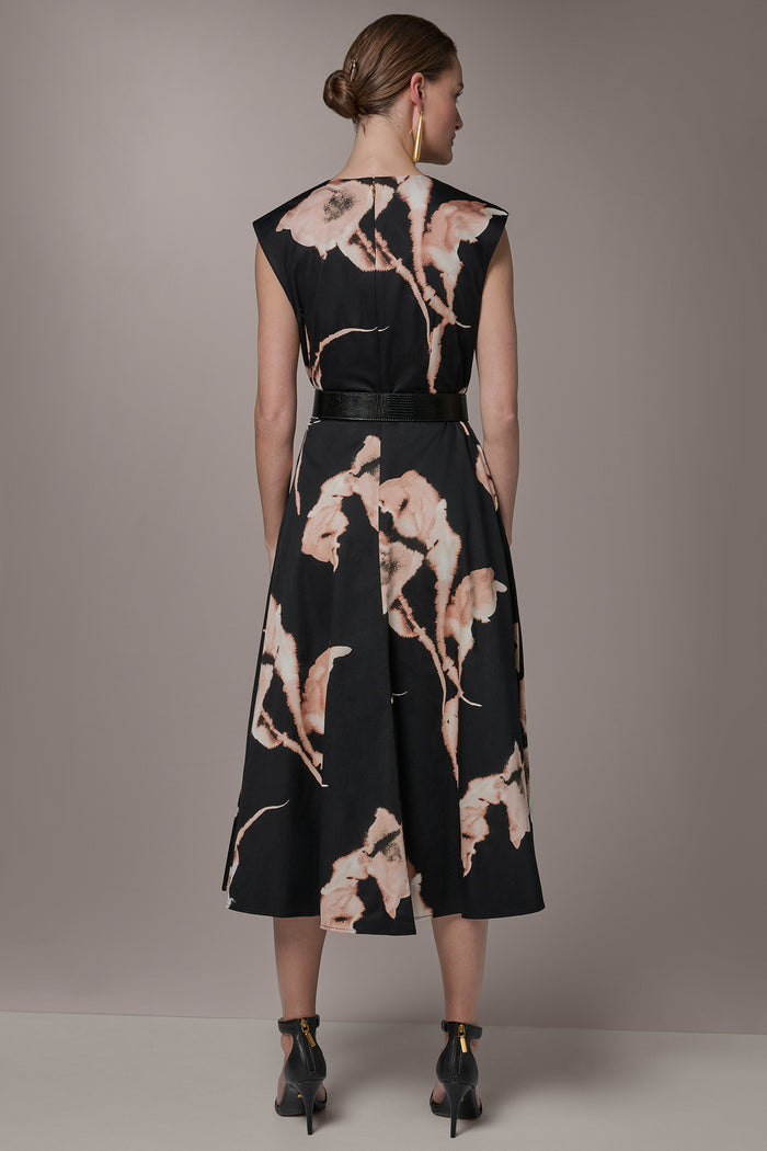 COTTON-SATEEN FLORAL MIDI DRESS
