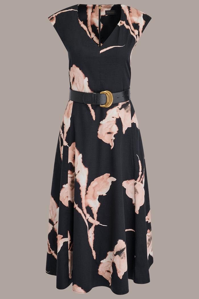 COTTON-SATEEN FLORAL MIDI DRESS