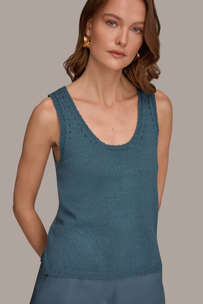 COTTON SLEEVELESS POINTELLE STITCH TANK