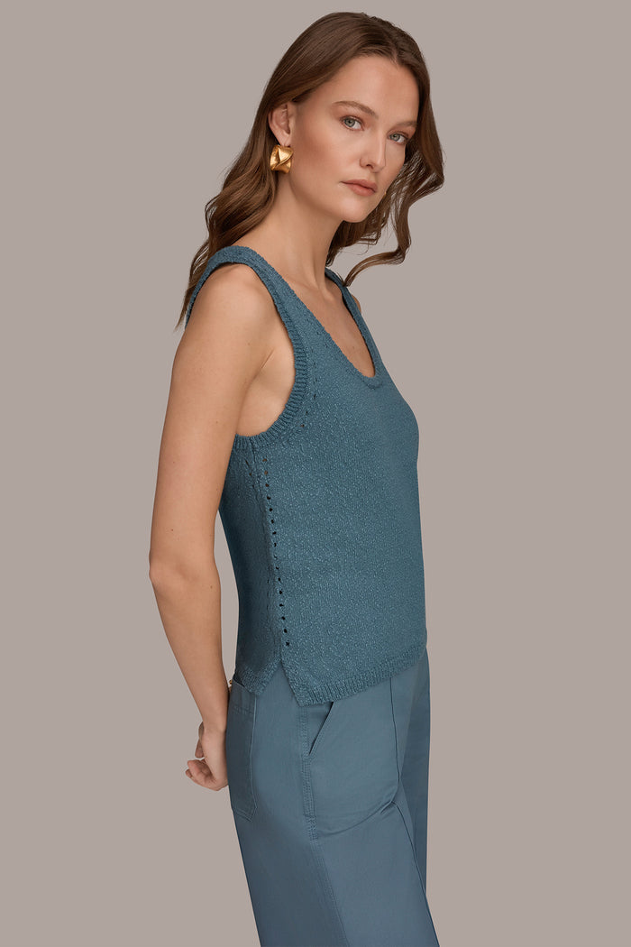 COTTON SLEEVELESS POINTELLE STITCH TANK