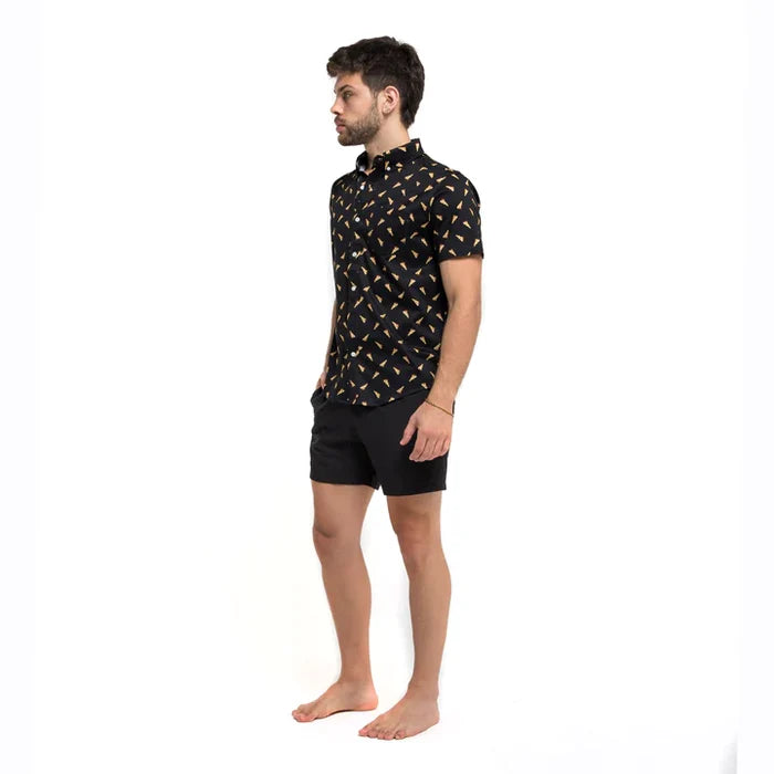 Cotton Stretch Short Sleeve Button-Down Shirt - Pizza