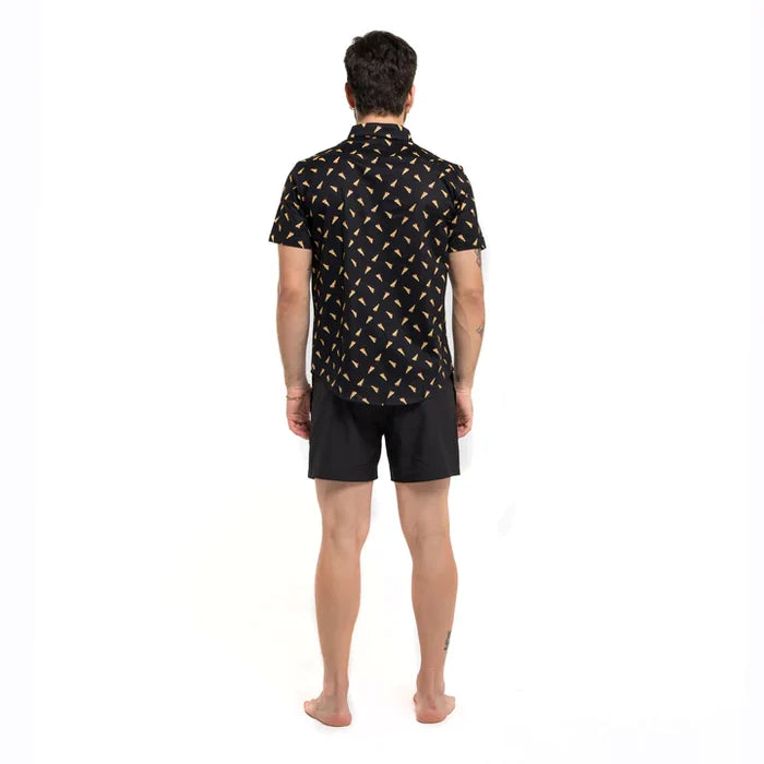 Cotton Stretch Short Sleeve Button-Down Shirt - Pizza