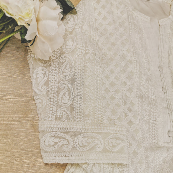 Cream Chikankari A-Line Kurti Sizes 8-22