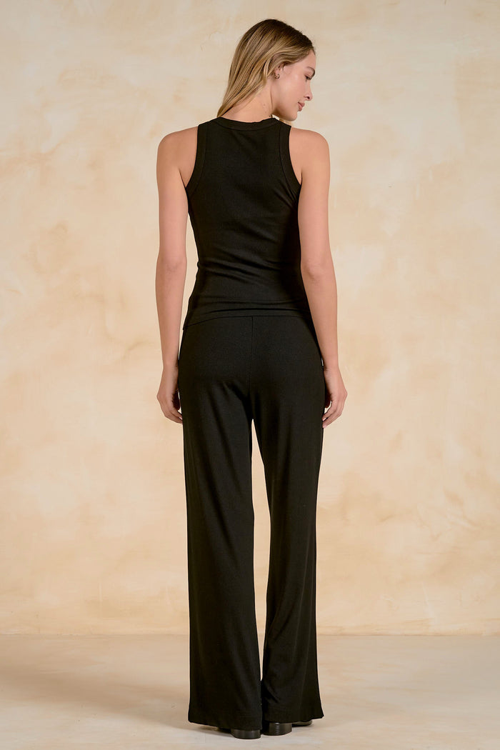 Crew Neck Ribbed Tank Top - Black - Black