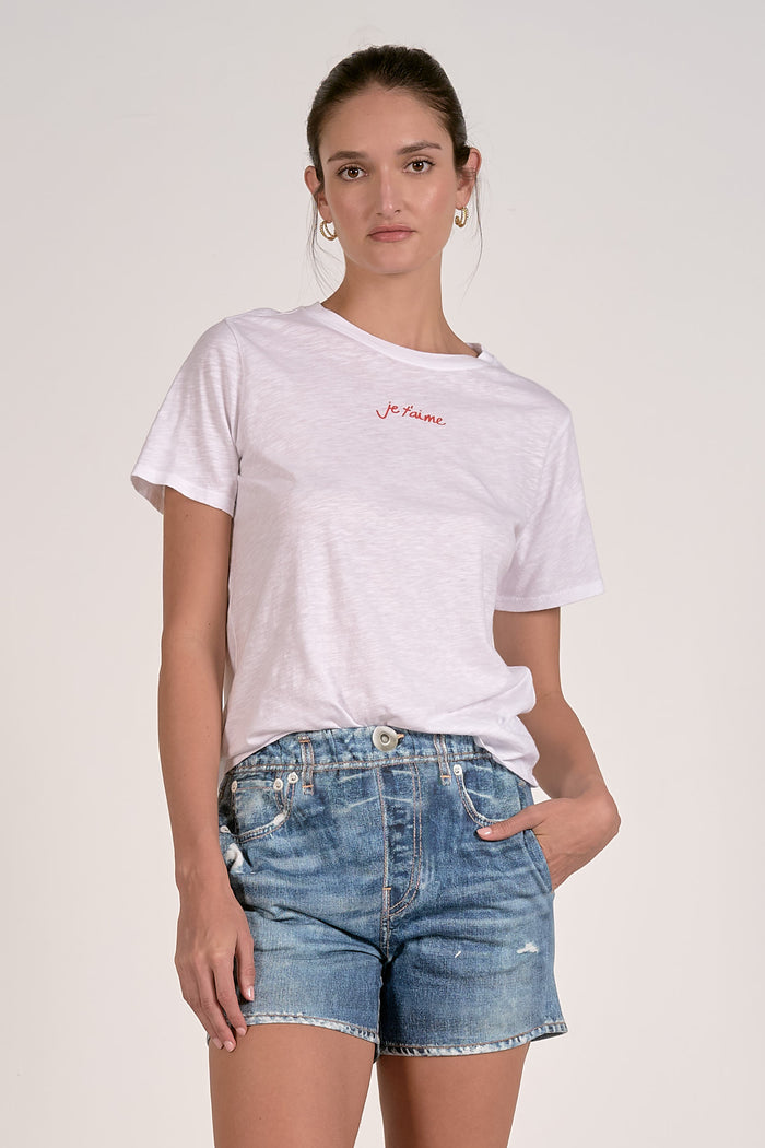 Crew Neck Short Sleeve Tee - White Je T'aime