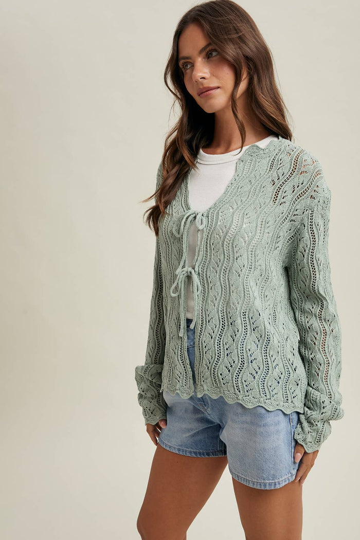 CROCHET FRONT TIE SWEATER