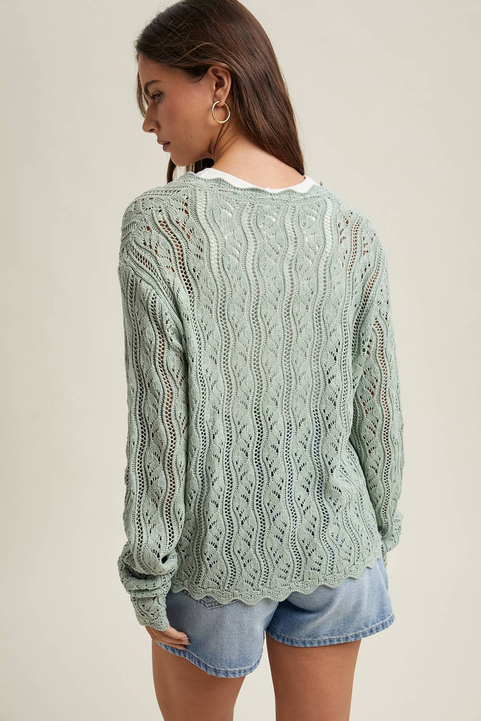 CROCHET FRONT TIE SWEATER