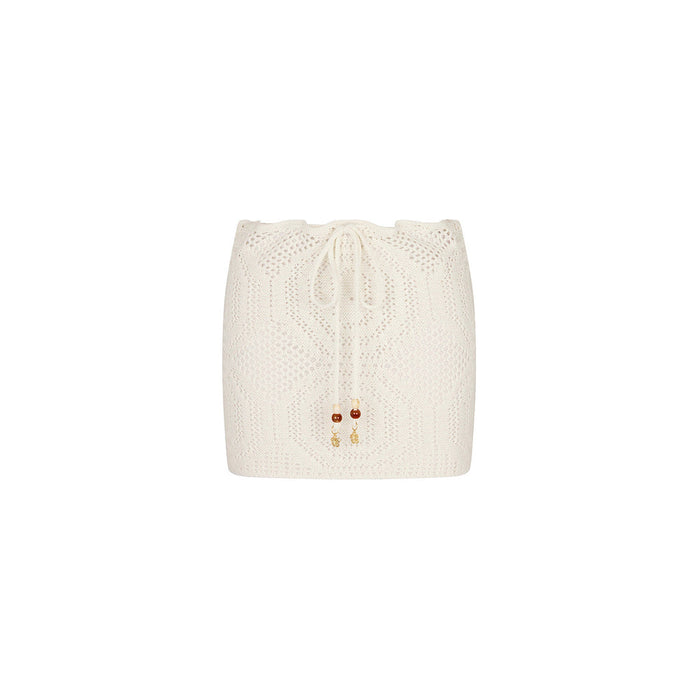 Crochet Lace Knit Mini Skirt - Whipped White