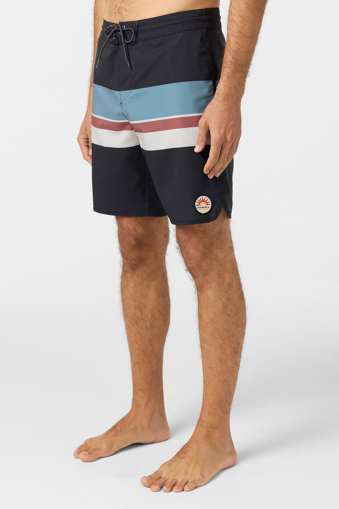Cruzer Stripe Scallop 18" Board Shorts - Black