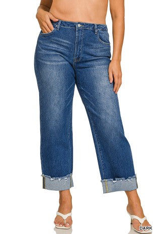 Cuffed raw hem denim