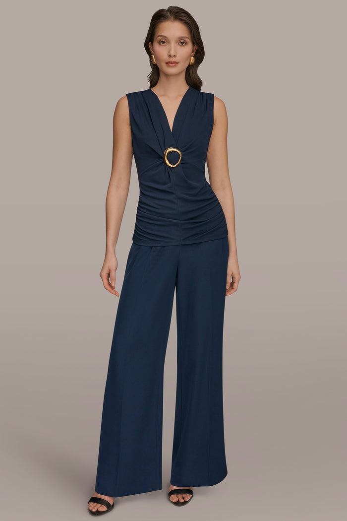 DEEP V-NECK BUCKLE BLOUSE