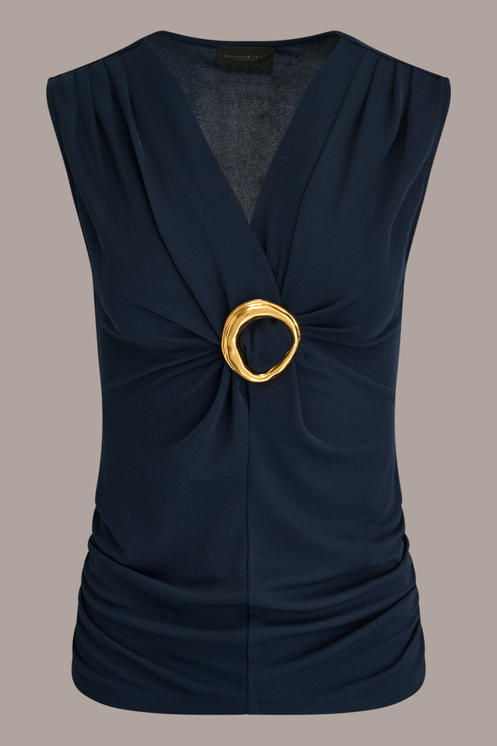 DEEP V-NECK BUCKLE BLOUSE