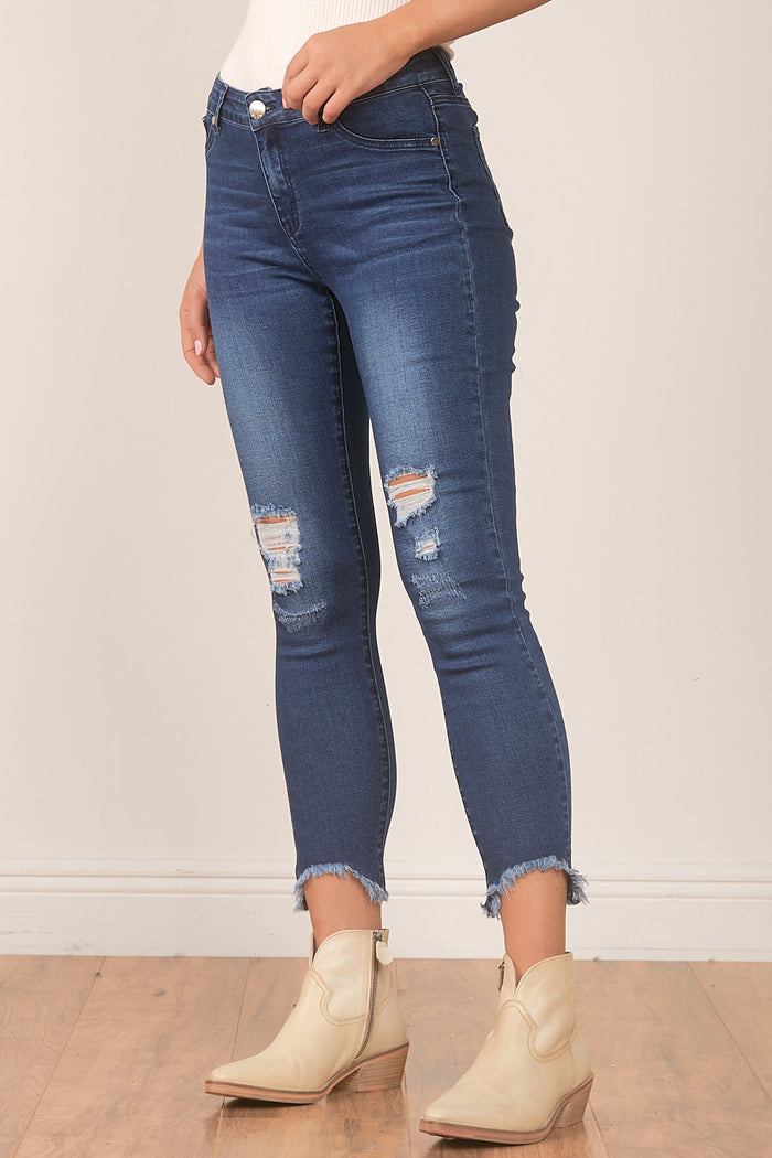 Distressed Denim Pants - Dark Blue