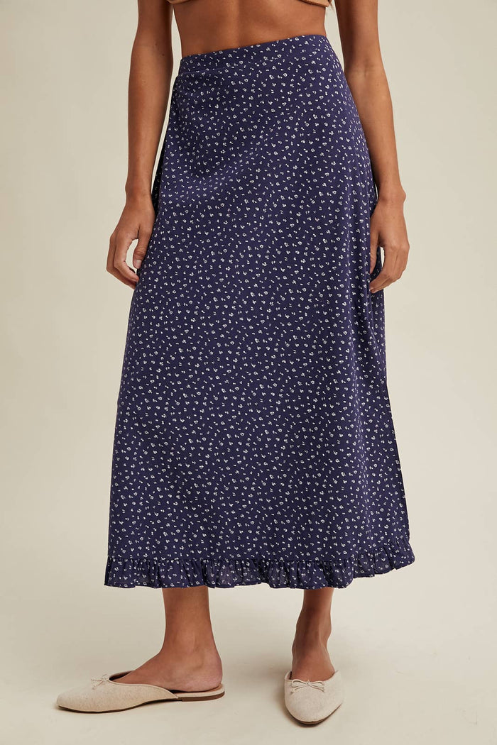 DITSY FLORAL MIDI SKIRT WITH RUFFLE DETAIL