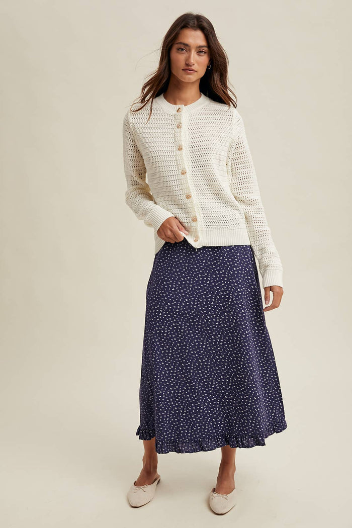 DITSY FLORAL MIDI SKIRT WITH RUFFLE DETAIL