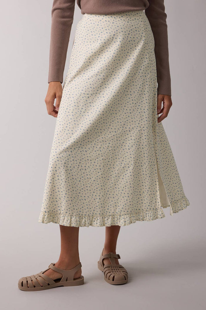DITSY FLORAL MIDI SKIRT WITH RUFFLE DETAIL