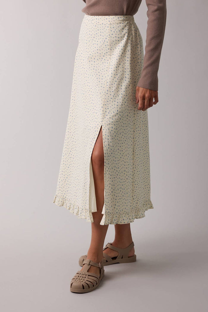 DITSY FLORAL MIDI SKIRT WITH RUFFLE DETAIL