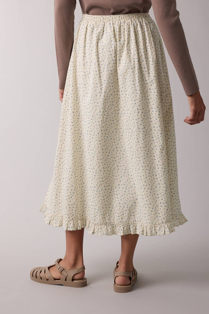DITSY FLORAL MIDI SKIRT WITH RUFFLE DETAIL