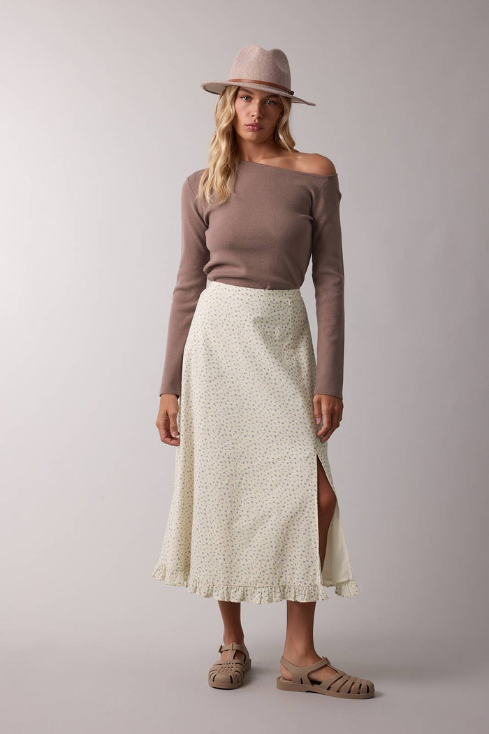 DITSY FLORAL MIDI SKIRT WITH RUFFLE DETAIL