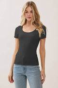 DOUBLE LAYER SCOOP NECK SHORT SLEEVE TOP