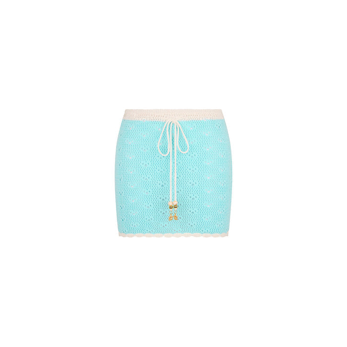 Drawstring Knit Mini Skirt - Pretty Blue