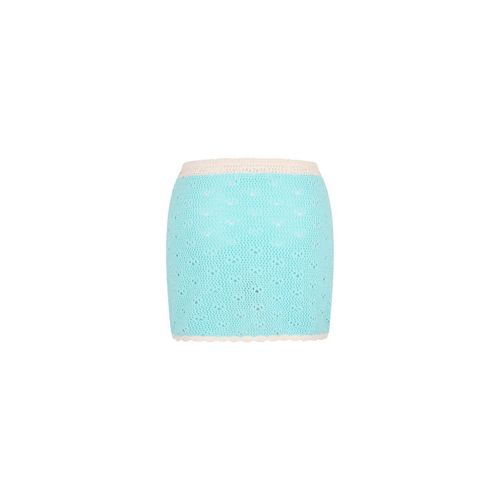 Drawstring Knit Mini Skirt - Pretty Blue