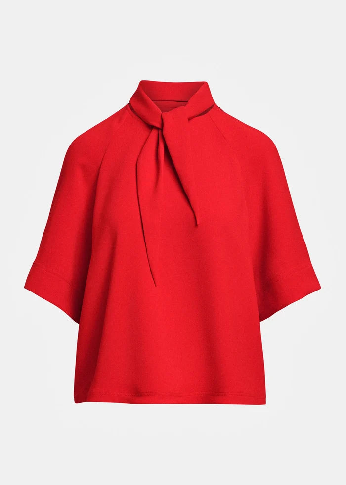 Essentiel Antwerp Kassie Neck Tie Top in Firestarter red, front view