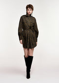 Essentiel Antwerp Keto Mini Shirt Dress in Dusty Green leopard print, side view