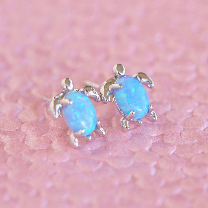Earrings - Opal Sea Turtle Studs - Silver