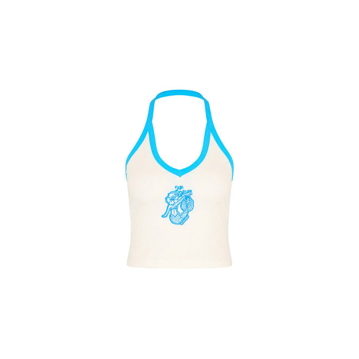 Embroidered Dip Halter Tank Top - Sun Drunk