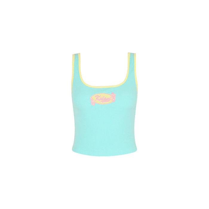 Embroidered Square Neck Tank Top - Pastel Tides