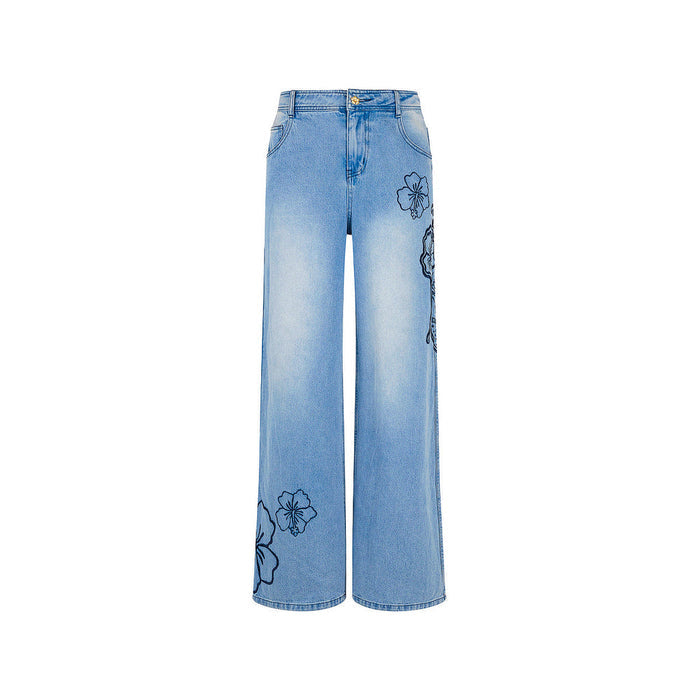 Embroidered Straight Leg Jeans - Sun Drunk